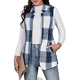 IDEALSANXUN Wool Plaid Vest for Women 2025 Fall Winter Sleeveless Blazer Jackets Trench Coat Casual Outwear Open Front Cardigan Top, Navy, M