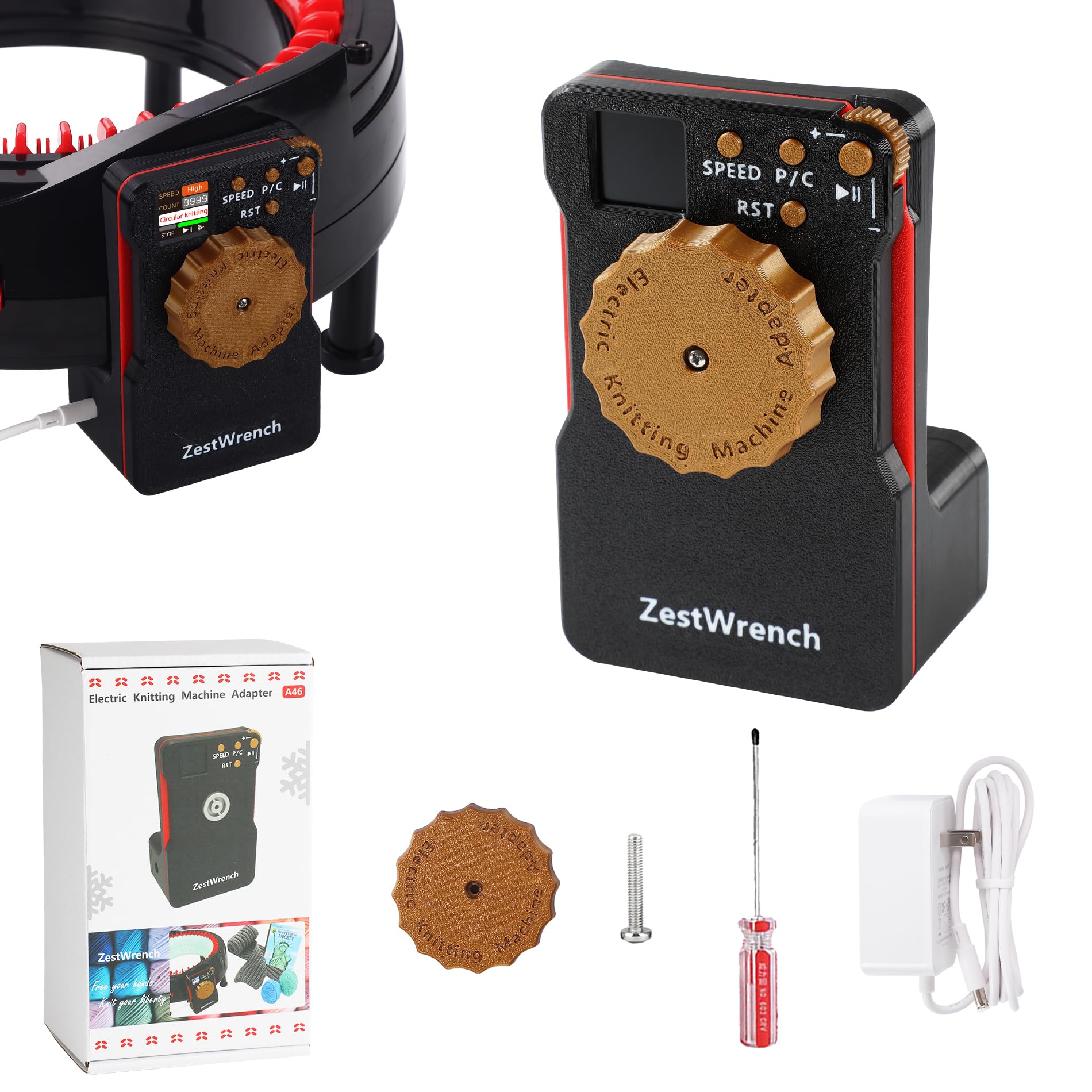 Photo 1 of ZestWrench Advanced Labor-Saving Knitting Machine Adapter?Electric Adjustable Speed Adapter with Smart LCD Counter for Addi-Express King Size Knitting Machine?Crank Handle Replacement for Quick Knit