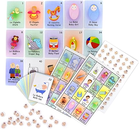 Amazon Jimmy S Toys ベビーシャワー ロテリアビンゴゲーム 10人と48枚のカード 性別ニュートラル 男の子 女の子向け ベビーシャワーパーティー 英語とスペイン語 ゲーム おもちゃ
