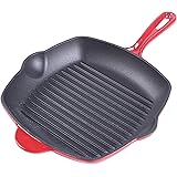Slitree Cast Iron Grill Pans Griddle Pan 11'' Diameter, Nonstick Square Grill Pan/Griddle with Pouring Spouts Cooking Pan,Ide