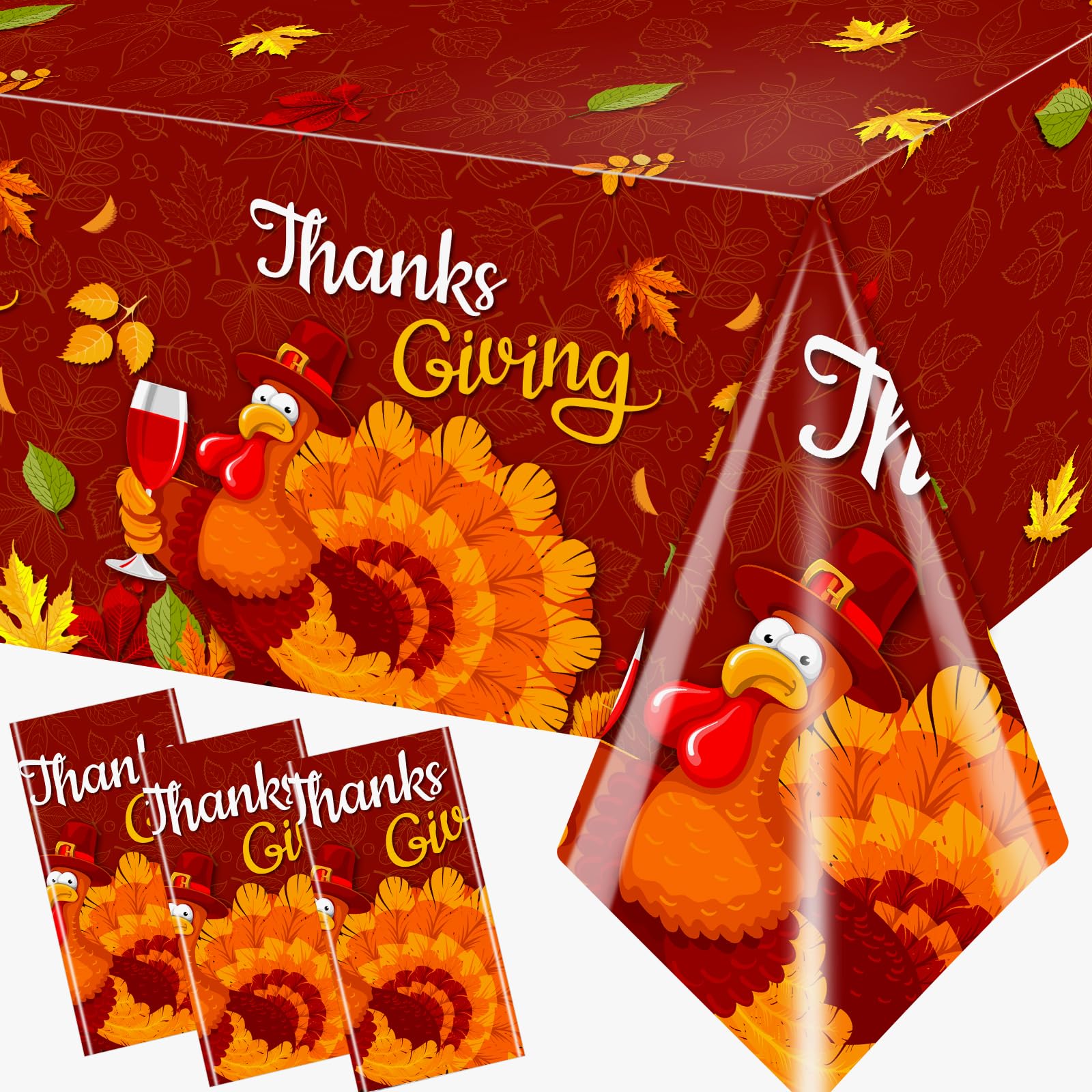 Photo 1 of *2 pack* Cextoga Turkey Table Cloth,Thanksgiving Decorations 3pcs Plastic Turkey Thanksgiving Tablecloth Rectangle Waterproof Give Thanks Fall Leaves Table Cover for Autumn Themed Thanks Giving Decor