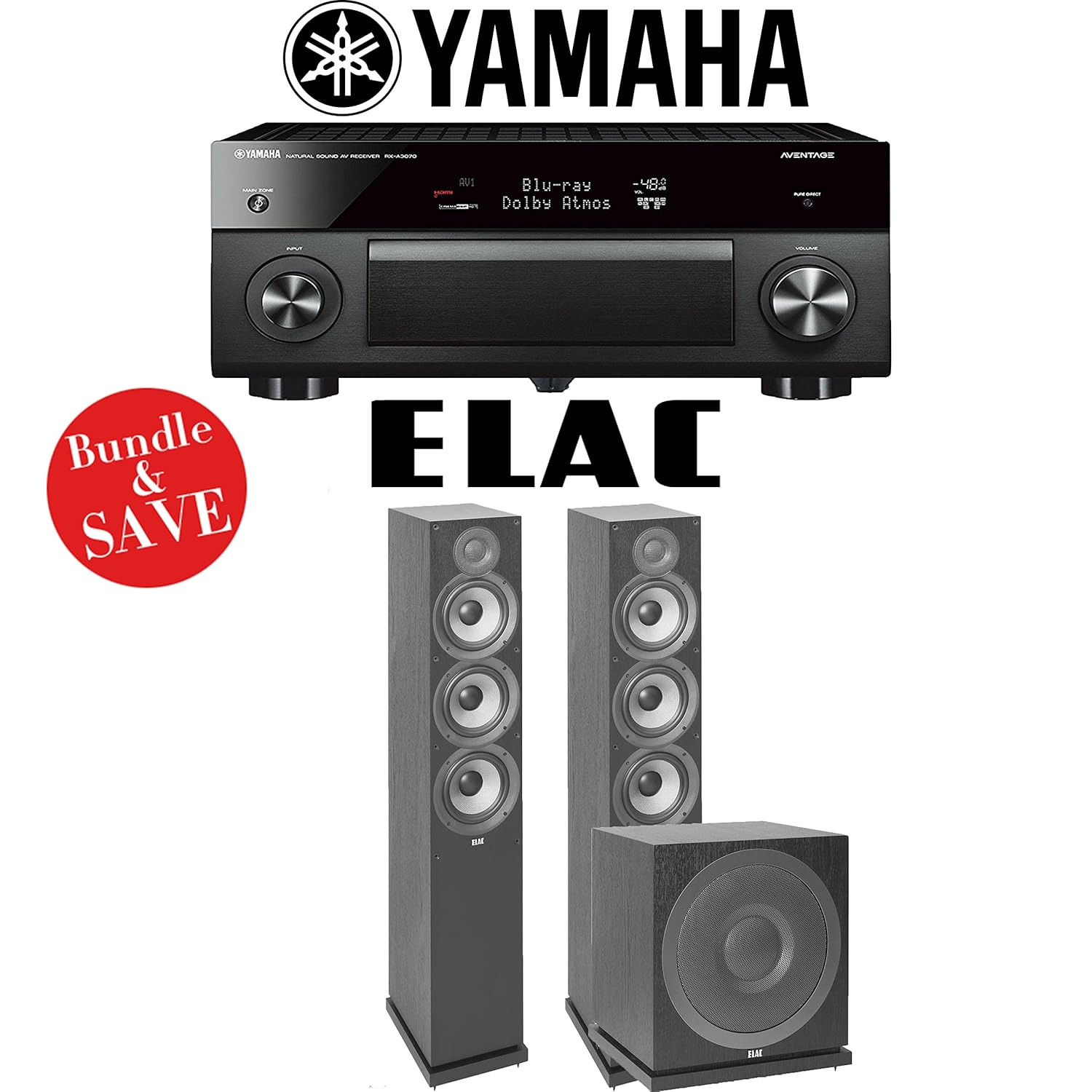 Yamaha AVENTAGE RX-A3070BL 11.2-Ch Dolby Atmos Network AV Receiver + Elac Debut 2.0 F6.2 + Elac Sub3010 - 2.1-Ch Home Theater Package