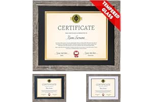 TEMGEE Diploma Frame Tempered Glass - Document Frames 8.5x11 with Mats(Navy, Black, White, Golden), Rustic Wooden Graduation Picture Frame 11x14 without Mat for Certificate, Degree (Set of 1, Rustic Grey)
