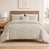 Bedbay Floral Duvet Cover King Size,100% Cotton Taupe Damask Floral Bedding Set,3-Piece Vintage Boho Duvet Cover Set with Zip