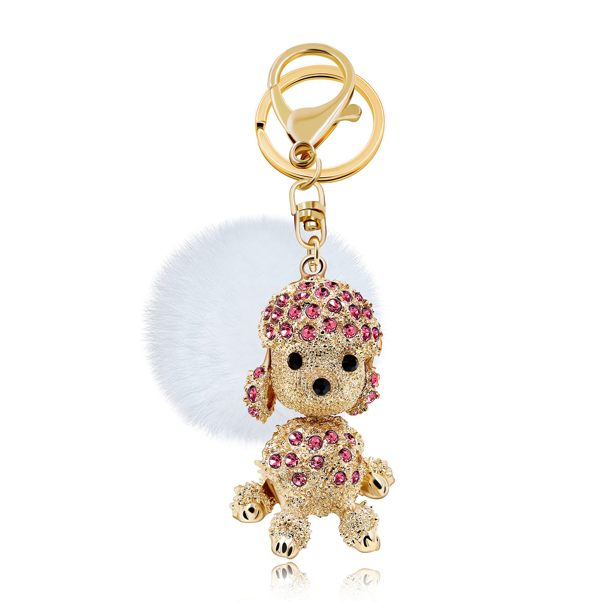 Uloveido Pink Puppies Dogs Miniature White Fur Ball Key Ring Chains for Girls Women