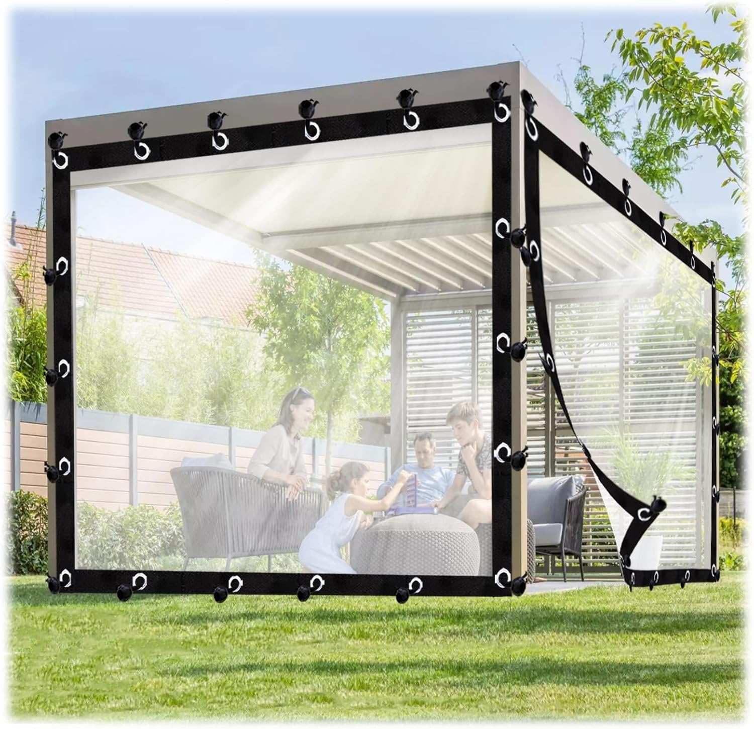 Outdoor Curtains - CghhDY Outdoor Clear Tarp Curtains Waterproof Tarpaulin Side Panels PE Durable Plastic Tarpaulins Pergola Porch Gazebos Weather Curtain (Color : Clear, Size : 10' x 10')