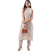 Janasya Indian Women's Cotton Off-White Casual Kurta Set for Women