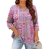 TFSDOD Plus Size Tunic Tops for Women 3/4 Sleeve Pink Shirts for Women Blouses Dressy Casual Cute Summer Tops Floral Tee 2026 XL