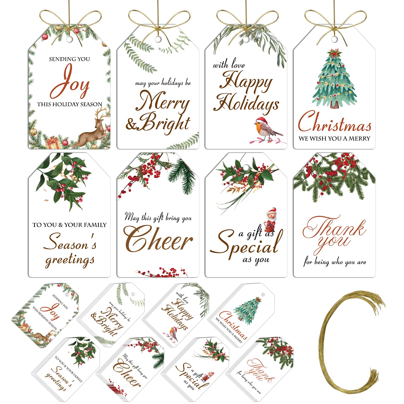 Photo 1 of *****4 PACK***  AuroTrends Christmas Gift Tags with String 48Pcs, Name Tags for Christmas Presents -Quality Christmas Tags with Holes& Pre-Cut Strings (8 Styles, 48 Pcs)