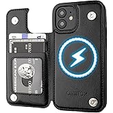 ONETOP Compatible with Magsafe for iPhone 12 Mini Wallet Case with Card Holder, PU Leather Kickstand RFID Blocking Case, Double Magnetic Clasp and Durable Shockproof Cover 5.4 Inch (Black)