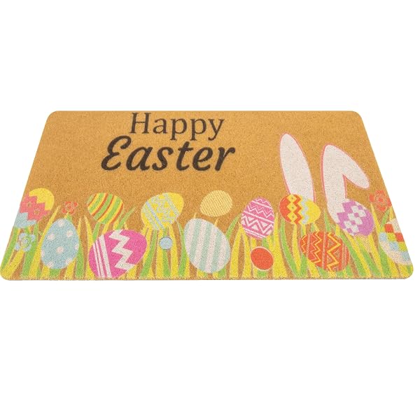 IZUS SPRING HAPPY-EASTER WELCOME-DOORMATS NON-SLIP-COIR OUTDOOR-ENTRANCE-DECOR – FRONT-DOOR-MAT...