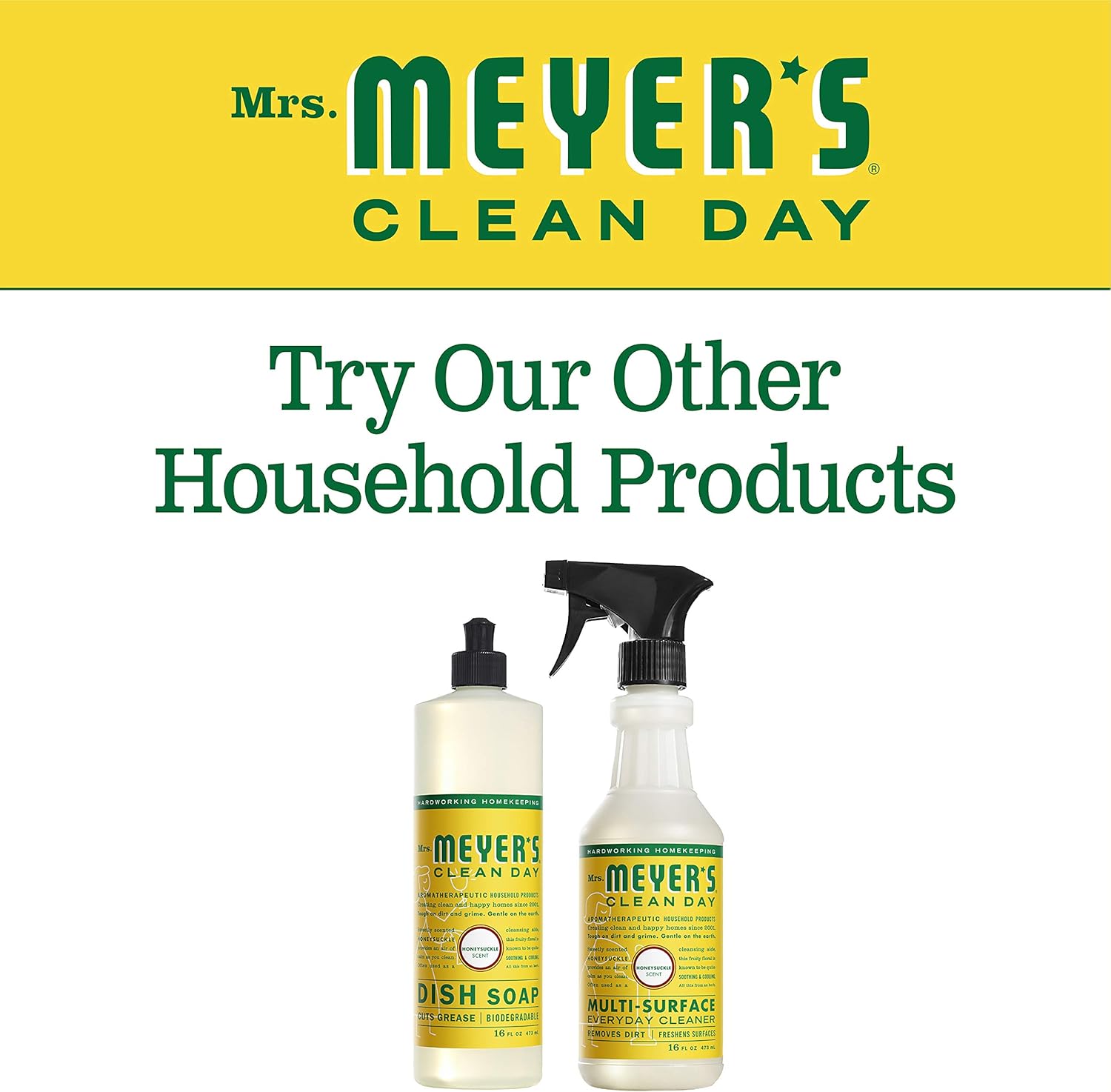 Mrs. Meyer's Clean Day Dishwashing Liquid Dish Soap Refill, Cruelty Free Formula, Honeysuckle Scent, 48 oz: Health & Personal Care
