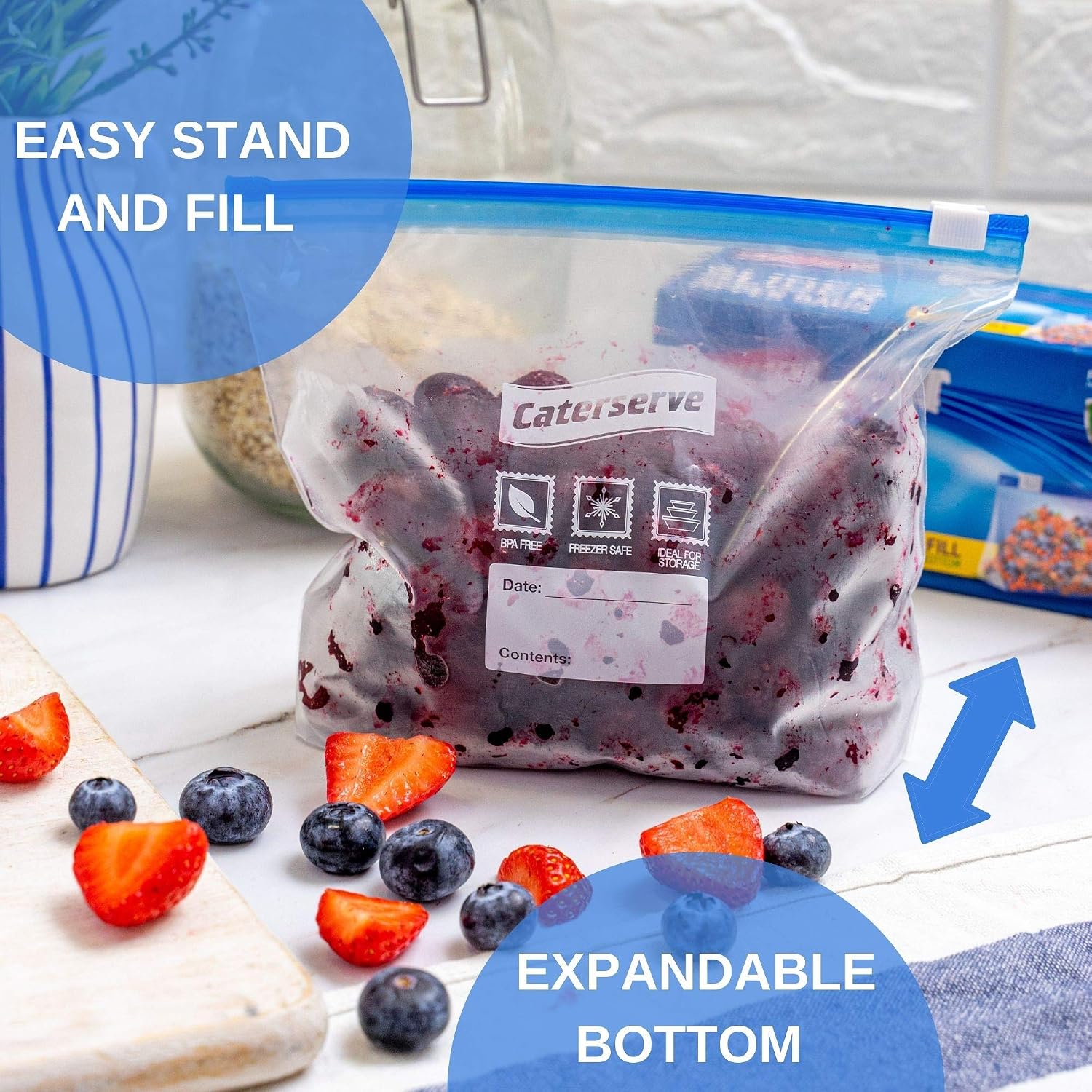 Slider Freezer Bags, Quart 1L ziplock Bags, Resealable Food Bags for Food Storage Travel, Stand and Fill Expandable Bottom - Image 5