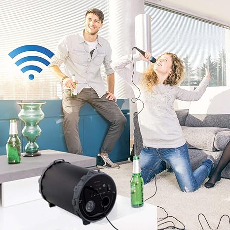 Bluetooth Lautsprecher mit Mikrofon Karaoke Funktion Tragegriff (Kabellos, Akku, USB-Anschluss, Smartphone, PC, Tablet, Radio