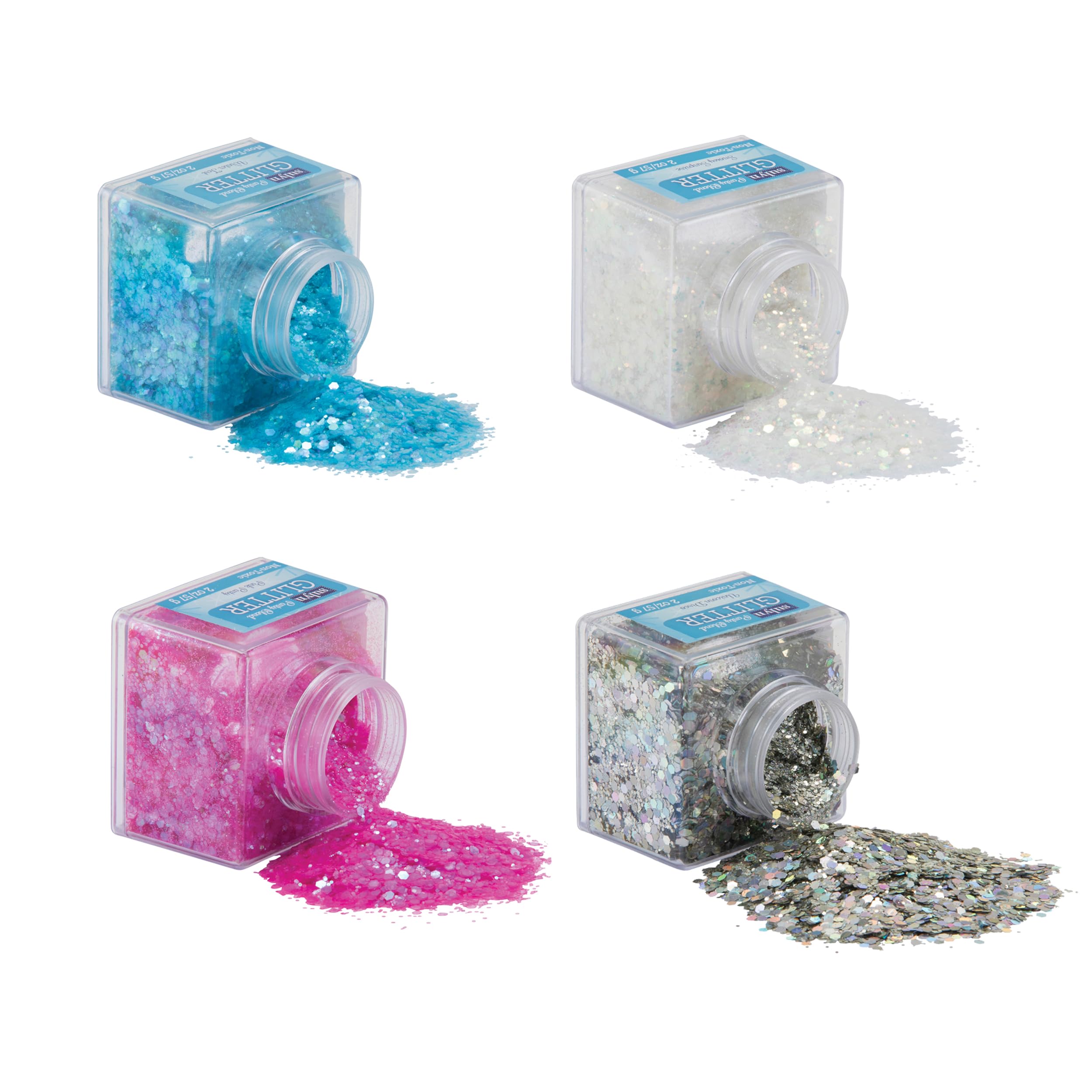 Chunky Glitter Bright Party Blend Bundle, Chunky Jumbo Confetti Glitter for Crafts, Pink, White, Silver, & Blue Glitter, 4 Pack