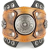 HZMAN Leather Bracelets Retro Men's Leather Cuff Bracelet Adjustable Wide Wristband Bracelet Jewelry Gift