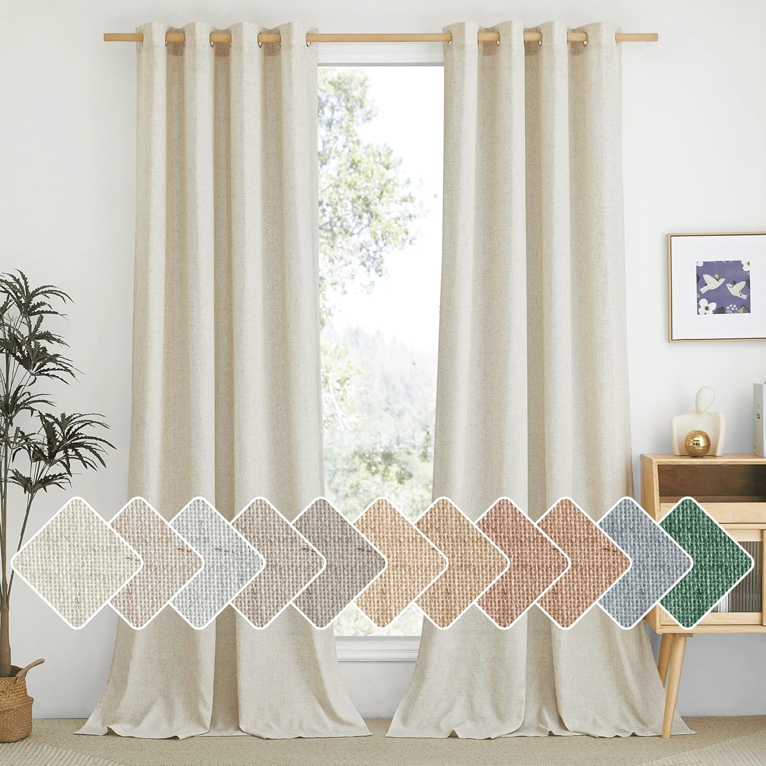Window Treatments - NICETOWN Natural Linen Curtains 84 inch Long 2 Panels Set, Grommet Top Thick Linen Burlap Semi Sheer Vertical Drapes Privacy Assured with Light Filtering for Bedroom/Living Room, W55 x L84