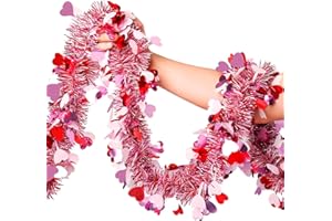 HONGSOME Valentines Garland Decor,50Ft Glitter Tinsel Heart Garland Decorations for Tree Mantle Bedroom Office Classroom Party Indoor Outdoor Holiday Home Pink Red White