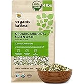 Organic Tattva Split Mung Beans, Moong Dal, 4 lbs, Green Lentils, Dried | USDA Certified, Natural Plant Based Protein, Vegan, Kosher, No Additives, Great for Soups, Stews, Curries &amp; Everyday Meals