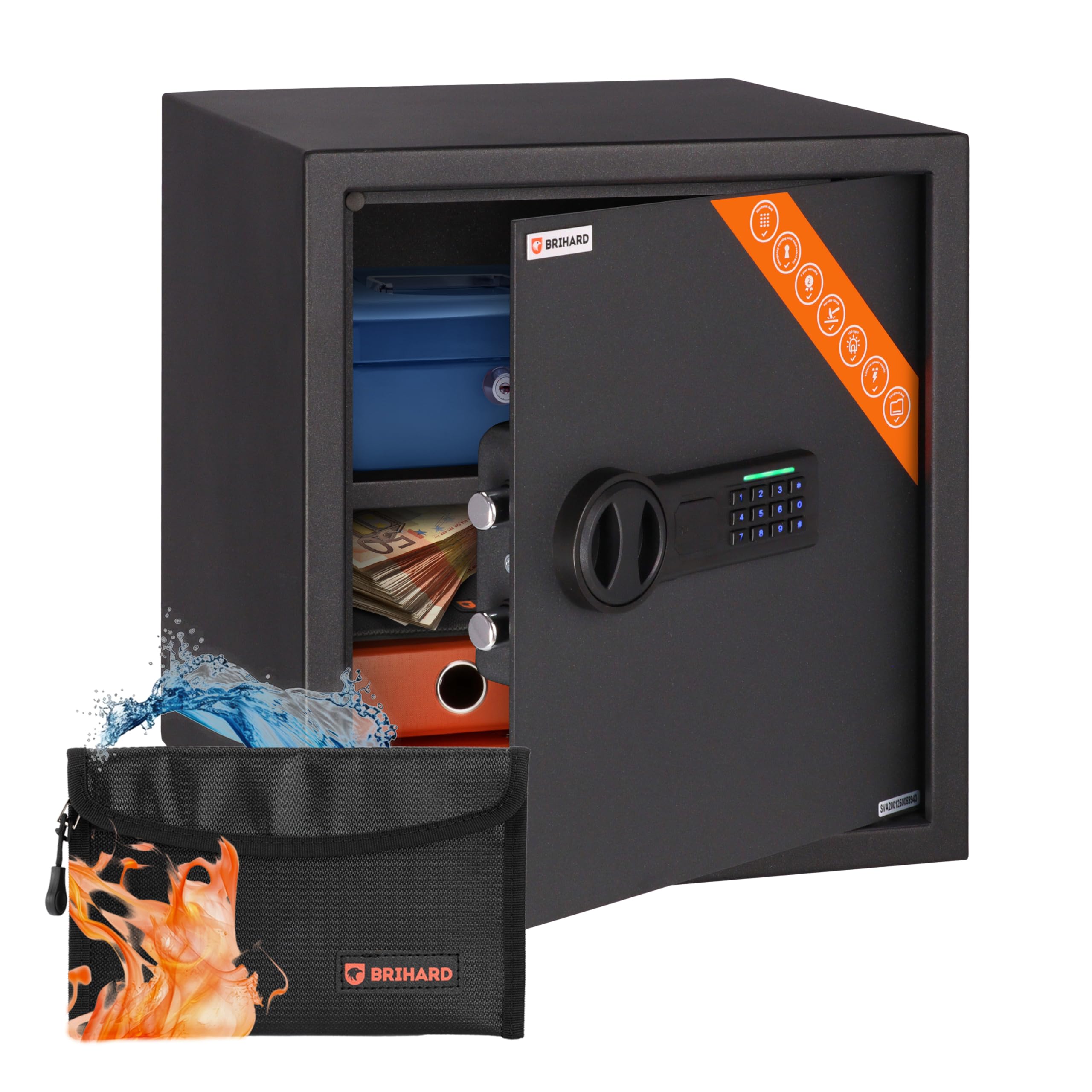 Brihard Business Electronic Safe 40x36x36cm with Fireproof Money Bag, Safety Box 48L with Digital Keypad Lock and Removable Shelf, Code Safe for Office, Home Security