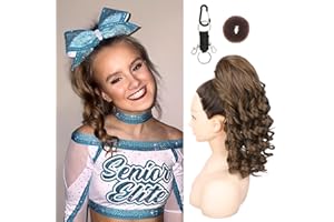 SEIKEA Cheer Ponytail Hair Piece, 14" Curly Cheerleader Hairpiece Ponytail Extension for Cheerleader Competition, Dance Warm Mocha Melt