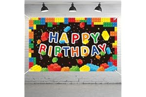 CHIAZLLTA Building Blocks Party Decorations Colorful Blocks Birthday Backdrop Photography Children Kids Building Blocks Theme Party Supplies