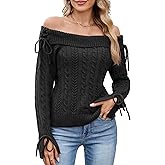 ZAFUL Women Off Shoulder Sweaters Long Sleeve Cable Knit Slim Fit Ribbed Knit Tops Pullover Sweaters