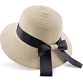 Zsedrut Women,Little Girls Straw Sun Hat Summer Beach Cap Foldable Visor Floppy Hats Wide Brim with Bowknot