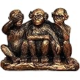 Wanwanzi 3 Wise Monkeys Statue Set - 3 in 1 Bronze Coated Resin Monkey - Hear No Evil See No Evil Speak No Evil - Monkey Figurines for Office & Home Decor - Gift Option