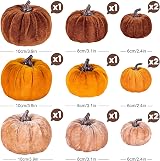 Whaline 12Pcs Fall Velvet Foam Pumpkins 3 Sizes Orange Brown Khaki Decor view 2