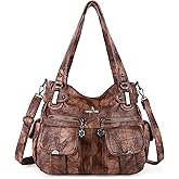 Angel Kiss Women's Designer Handbag Large Double Zipper Multi Pocket Washed Leather Purse