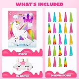 JOYIN Pin the Horn on the Unicorn Game Poster 28x21 with 24 Horns Blindfold view 2