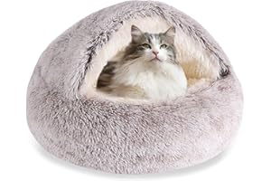 HYQ Small Dog Bed, Cat Beds for Indoor Cats Washable, Cozy Cat Cave Bed, Non-Slip Cat Beds, Calming Dog Bed with Hooded Cover, Dog Bed with Cover for Small Medium Pets (Coffee, 20×20 Inch)