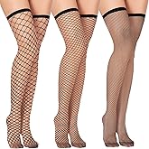 Quilax 3Pair Women's Fishnet Thigh High Socks, Fishnet Stockings for Women, Over the Knee Black Fishnets Stockings
