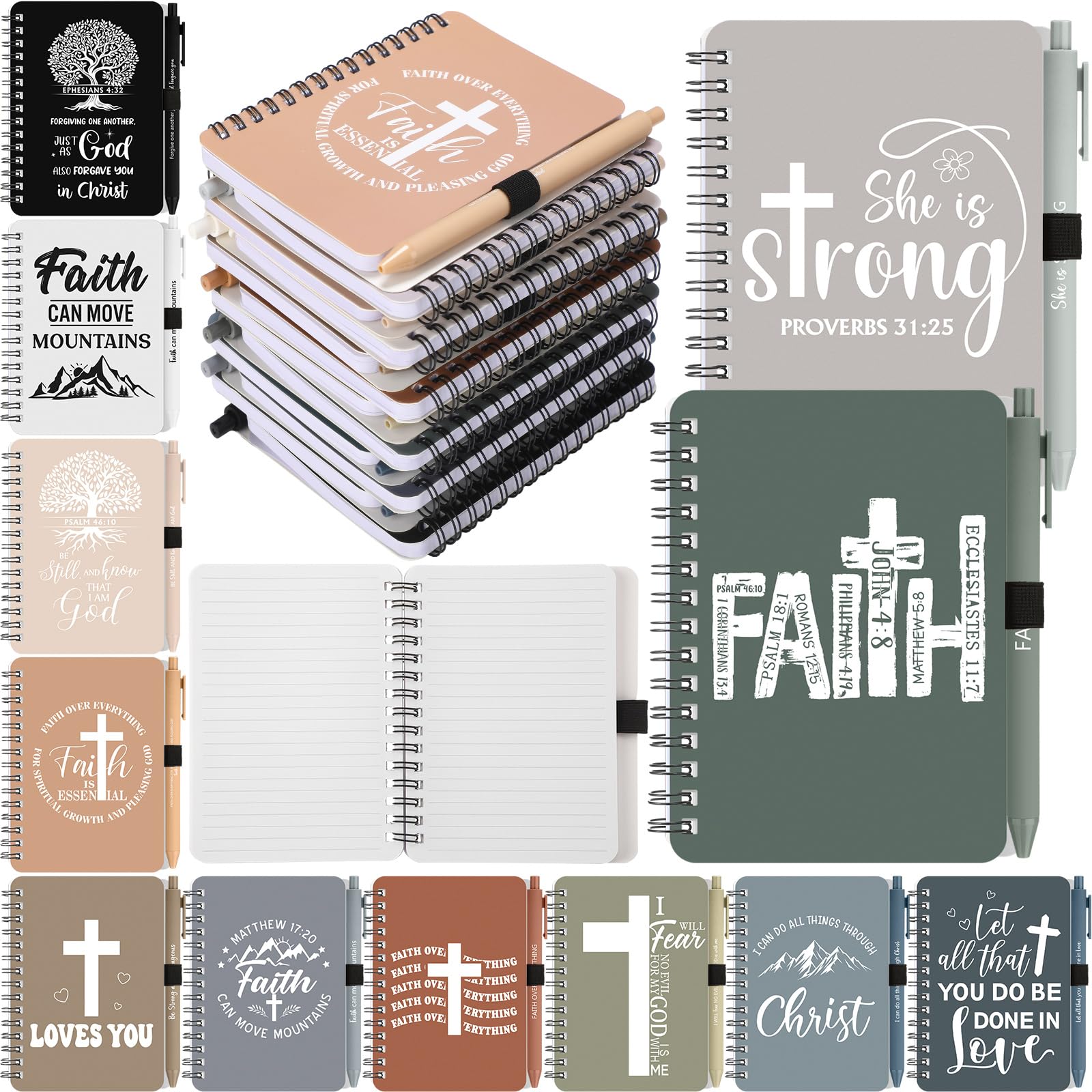 Photo 1 of **Only Two** Resurhang 48 Pcs/24 Set Christian Gifts Bulk Religious Spiral Notebook with Bible Verse Ballpoint Pens Christian Notebook Inspirational Journals Prayer Notepad for Church Pastor Sunday School
