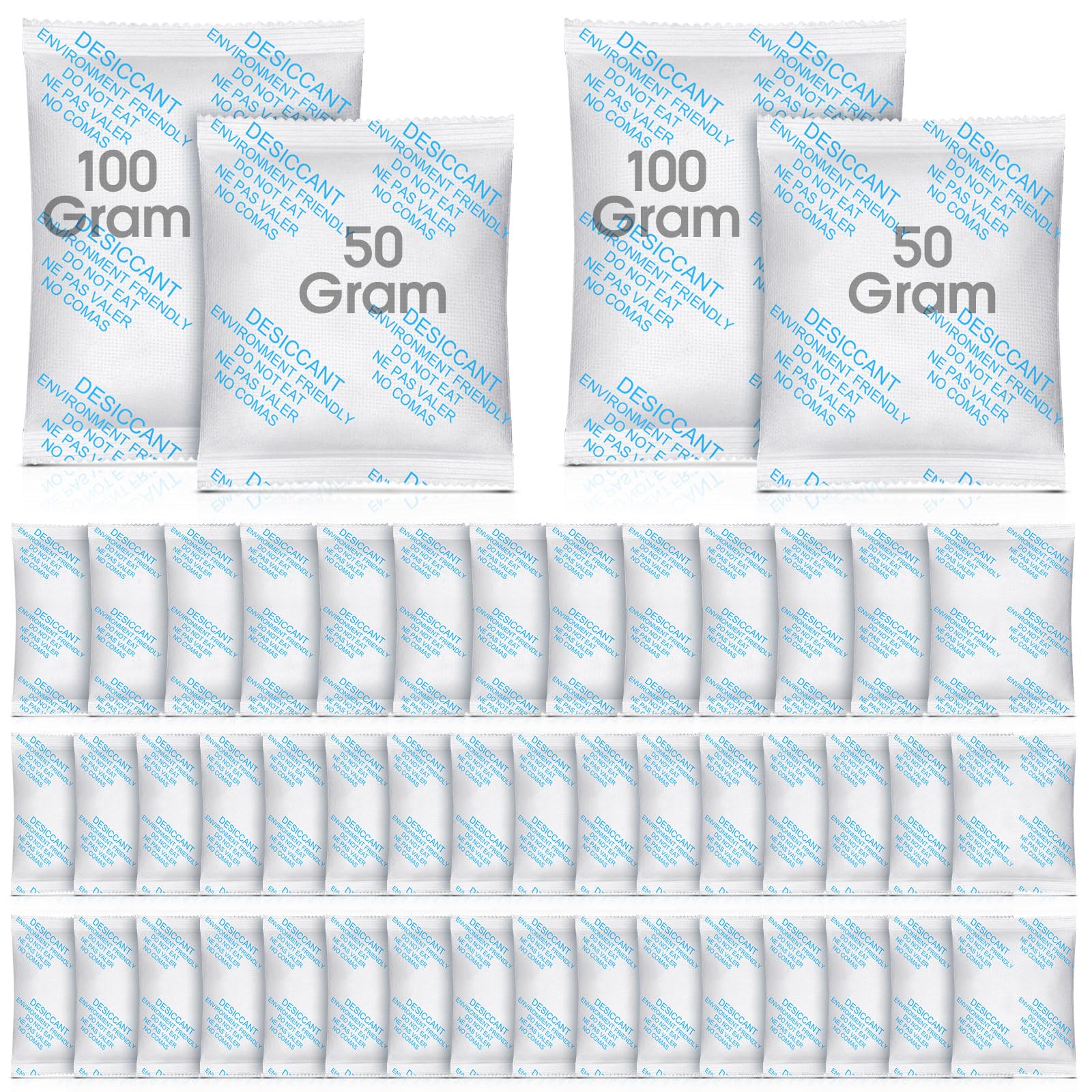 Photo 1 of Joyfolk 50 Pack 100 Gram 50 Gram Rechargeable Silica Gel Packets Desiccant Packs for Storage Food Safe Moisture Absorber Packs for Spices Jewelry Clothes Shoes Electronics Seeds Safes, Etc