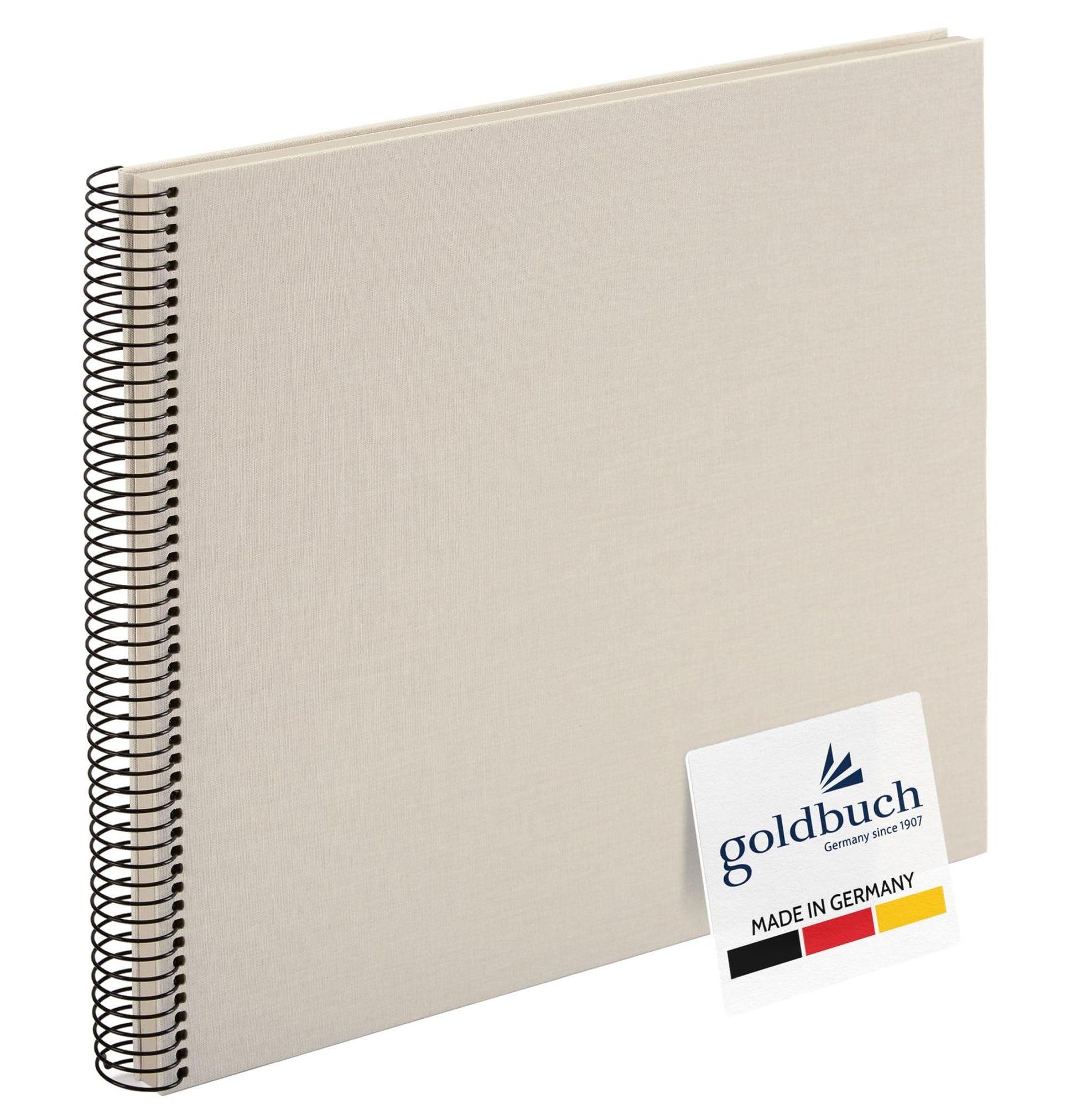 goldbuch Bella Vista 25323 Spiral Photo Album 35 x 30 cm Photo Album with 40 White Pages, Linen Memory Album, Photo Book for Pictures and Photos for Gluing, Sand Grey