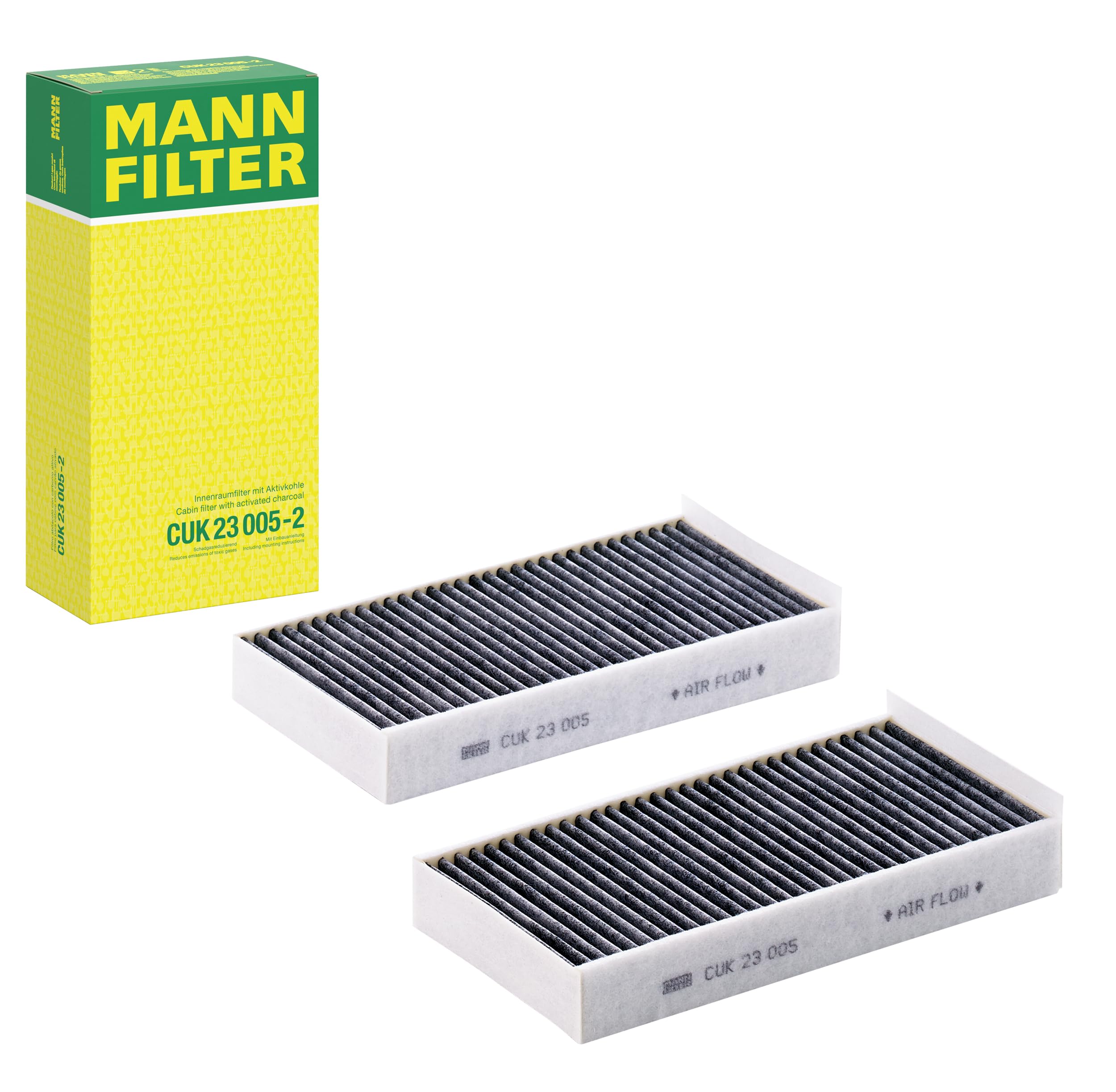 MANN-FILTER CUK 23 005-2 Cabin Air Filter - Pollen Filter with Activated Carbon - (set of 2) for Cars + Transporters