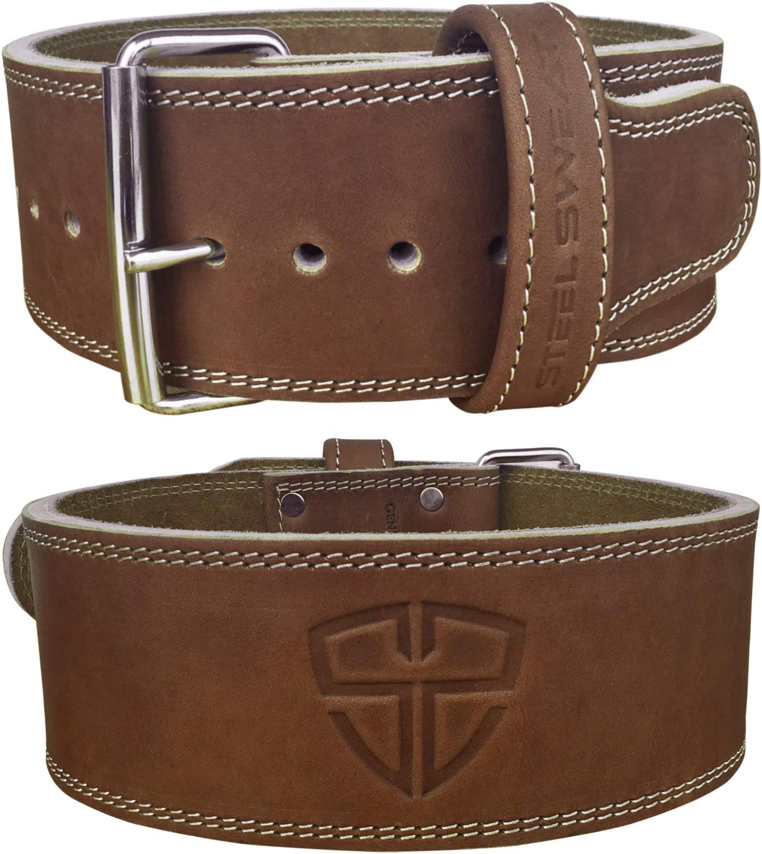 Steel Sweat Weight Lifting Belt - 4 Inches Wide by 10mm - Single Prong Powerlifting Belt that's Heavy Duty - Vegetable Tanned Leather - HYDE