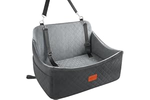 Wooaidagg Dog Car Seat for Medium & Large Dogs Up to 55lbs, Memory Foam Cushion, Washable Cover, Safety Straps & Non-Slip Base(Black/Grey,Large)