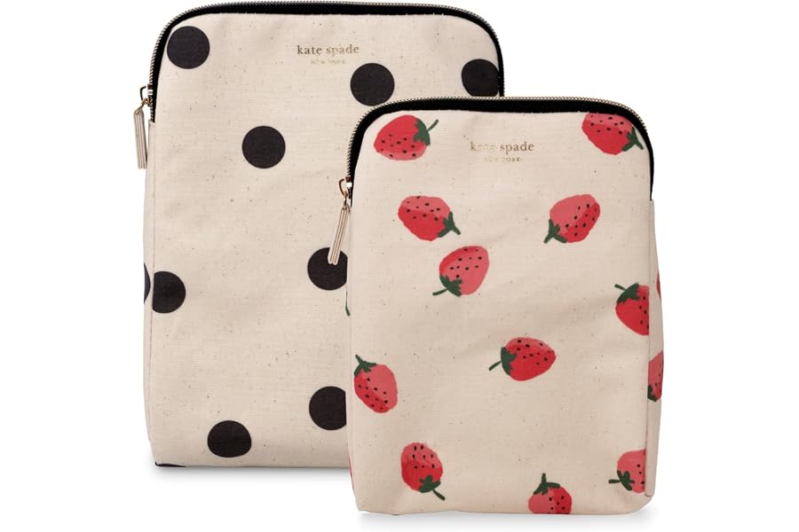 kate spade new york Insulated Snack Bag, Deco Dot and Strawberries | Cold Snack Keeper with Zipper, Reusable Thermal Sandwich Bag Holders for Lunch Bag and On-the-Go
