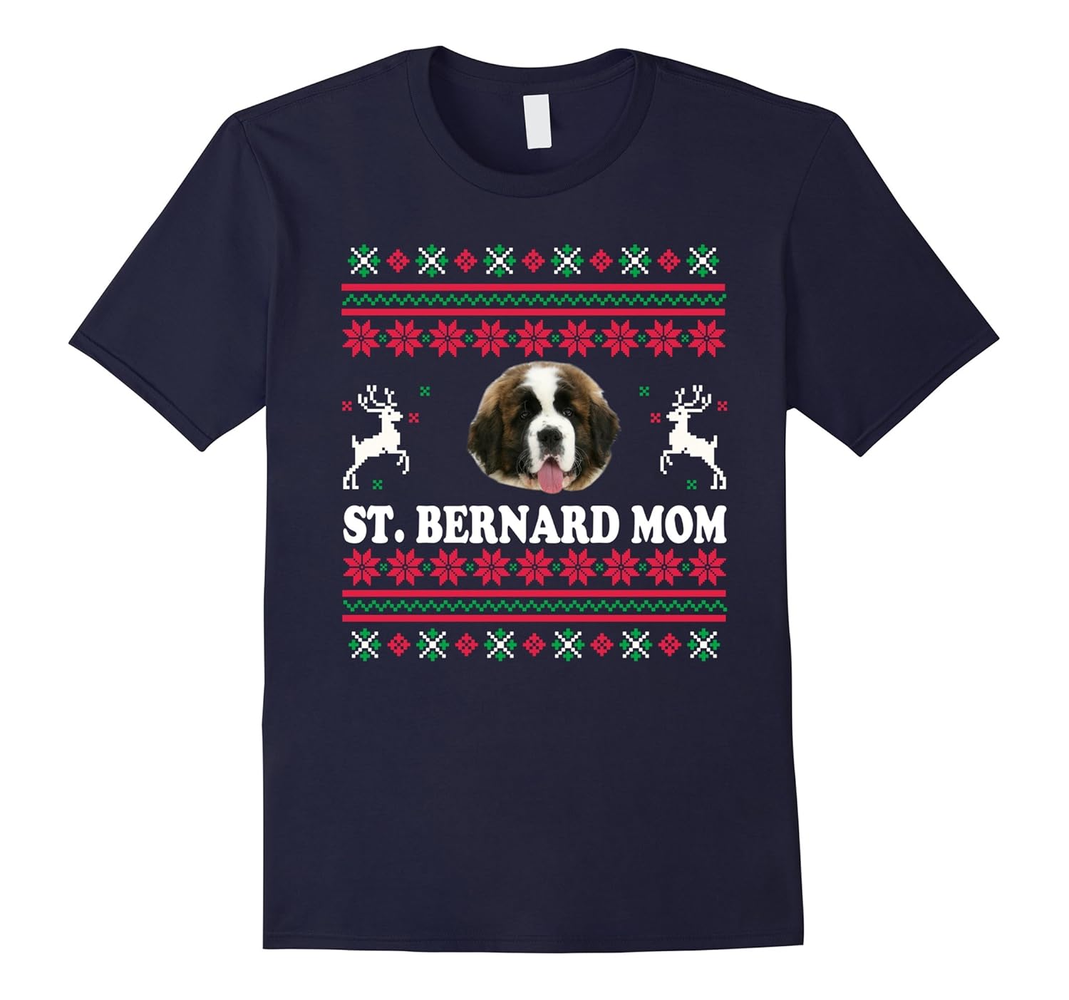 St Bernard Mom Dog Christmas Funny T-Shirt-ANZ