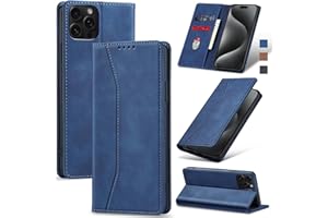 Jasonyu Flip Wallet Case for iPhone 15 Pro Max,Leather Magnetic Folio Cover with Card Holder,Kickstand - TPU Shockproof Durable Protective Phone Case,Blue