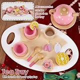 AOLEVA Wooden Afternoon Tea Set for Toddlers Play Food Tray Teapot view 2