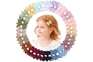 doboi 40PCS 2'' Baby Hair Bows Clips Fully Lined Grosgrain Boutique Solid Ribbon Mini Bows for Girls Teens Infants Kids Toddlers Newborn