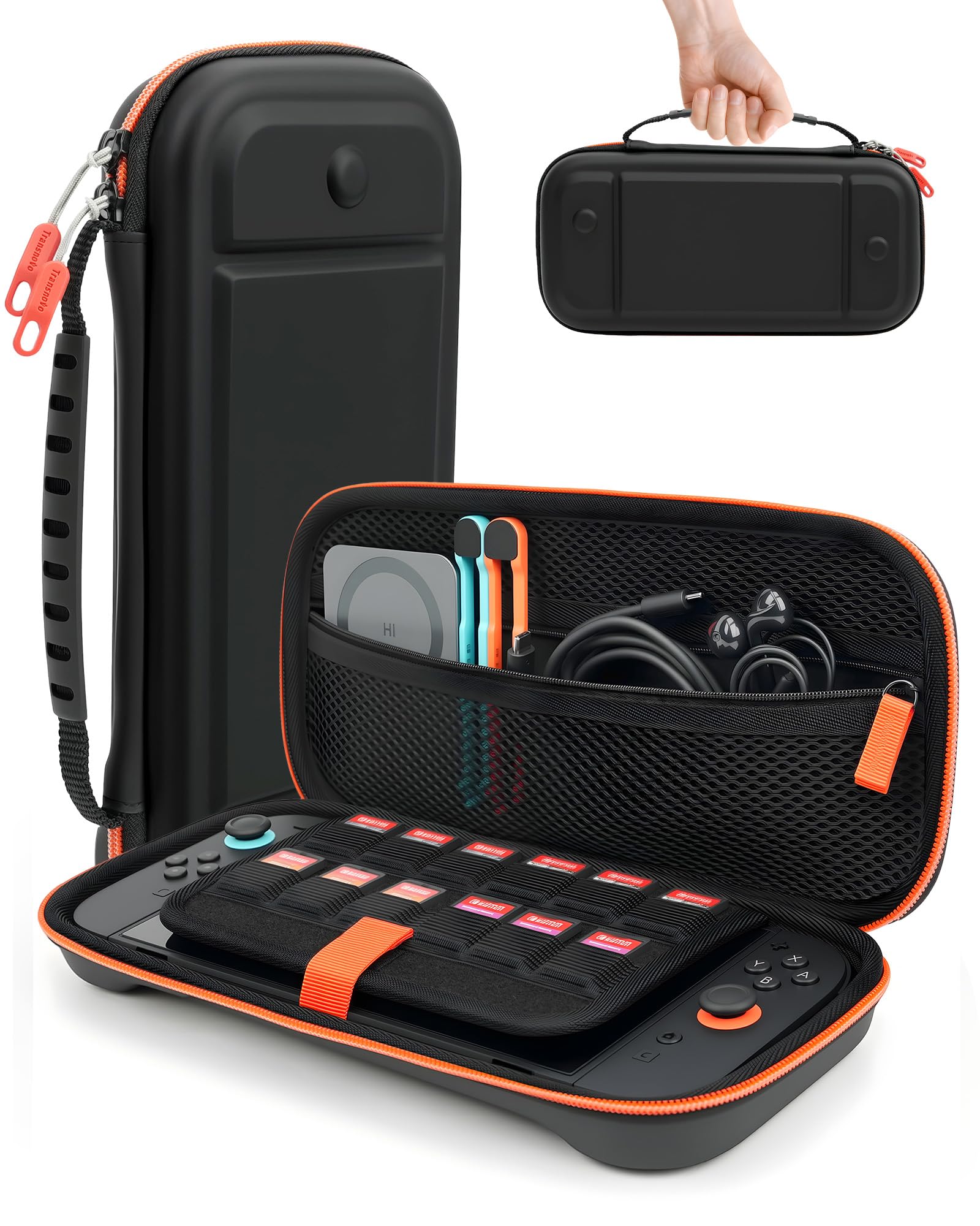 TRANSNOVO Switch 2 Carrying Case for Nintendo Switch 2 (2025) – Protective Hard Shell Travel Case with 12 Game Card Slots, Shockproof Storage Bag for Switch 2 Accessories, Soft Plush Lining, Black