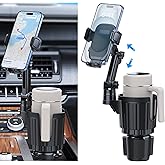 Cup Holder Phone Mount, 2 in 1 Universal Cup Holder Expander with Long Arm 360°Rotation Cup Phone Holder for Car Fits All 4-7” iPhone Galaxy Smartphones and Most Truck Bottles