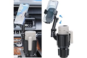 Cup Holder Phone Mount, 2 in 1 Universal Cup Holder Expander with Long Arm 360°Rotation Cup Phone Holder for Car Fits All 4-7