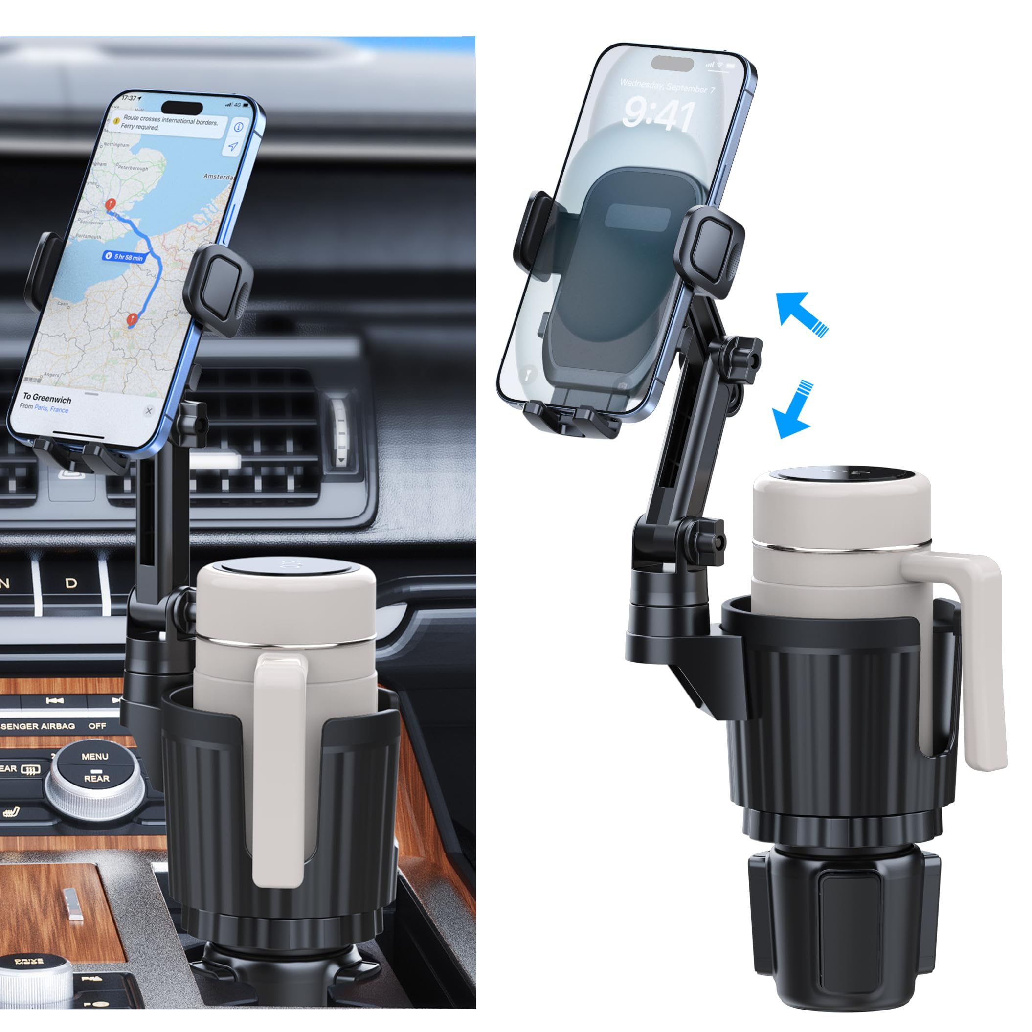Photo 1 of Cup Holder Phone Mount, 2 in 1 Universal Cup Holder Expander with Long Arm 360°Rotation Cup Phone Holder for Car Fits All 4-7” iPhone Galaxy Smartphones and Most Truck Bottles