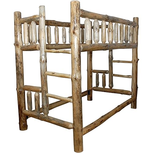 Rustic Pine Log Bunk Beds Queen Over Queen Amish Made in USA (Clear Varnish, No